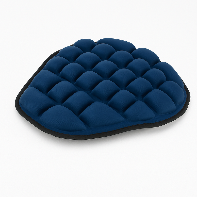 Almofada ergonômica azul para assento de motocicleta, com enchimento confortável e base antiderrapante