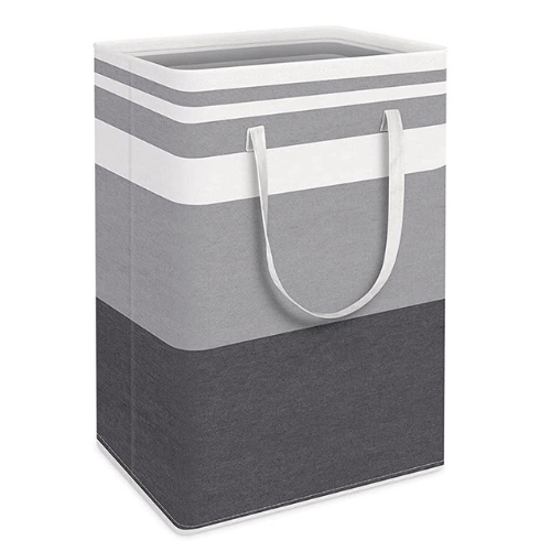 Cesto para roupas sujas com design degradê em tons de cinza e alça branca, capacidade de 75 litros - Modelo 1