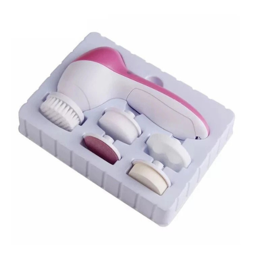 Kit de escova facial rosa 5 em 1 com cinco acessórios para esfoliação e limpeza da pele