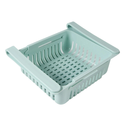 Gaveta organizadora ajustável na cor azul, com design vazado para ventilação.
