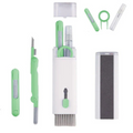 Kit de escovas de limpeza multifuncional 7 em 1 para dispositivos eletrônicos na cor verde claro.