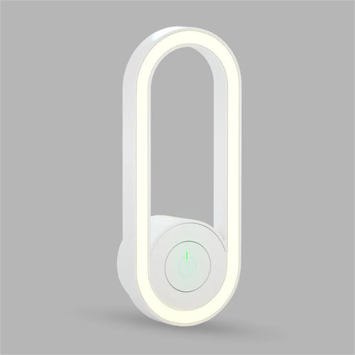 Versão branca do matador de mosquitos com design moderno e botão central iluminado.